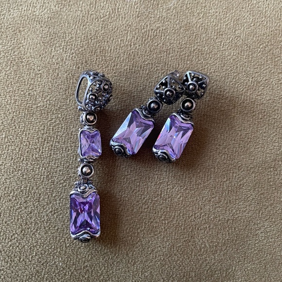 Purple Crystal Earrings and Pendant - Picture 2 of 4